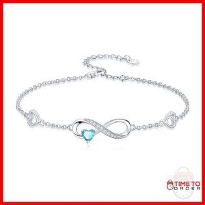 Sterling Silver Adjustable Infinity Birthstone Anklet Bracelet Gift